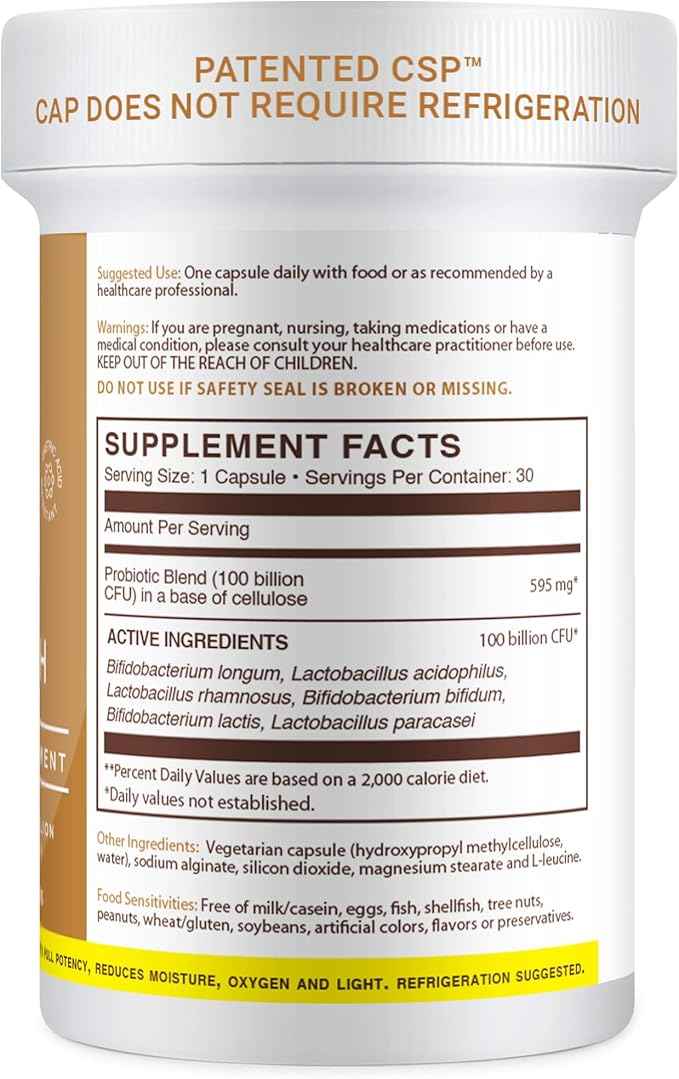 Ultra Strength Probiotic for Men and Women Supports Healthy Gut Immune Digestive and Colon Health 6 Potent Strains 100 Billion CFU Kosher 30 Day Supply