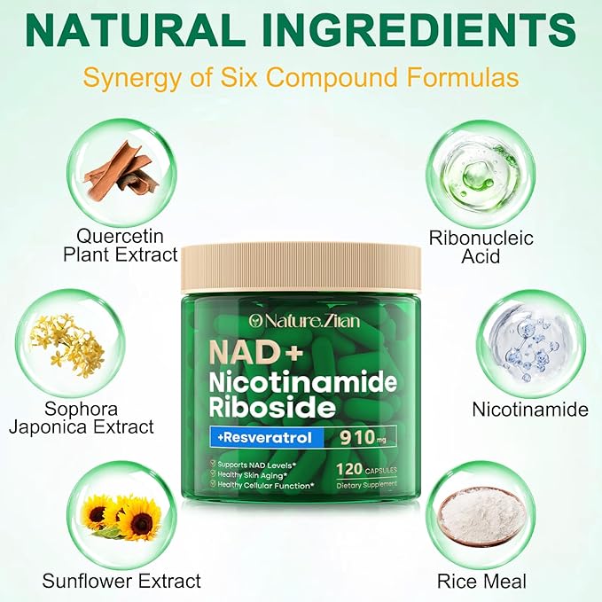 NAD Supplement 120 Capsules Liposomal Nicotinamide Riboside Resveratrol Quercetin NAD Nicotinamide Riboside Resveratrol 910mg for Women &amp Men NAD Supplement for Anti Aging and Cell Regenerati