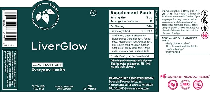 Mountain Meadow Liver Glow (Original Formula) Advanced Detoxifier and Regenerator to Support Liver Health and Function - 4 oz - for a Happy Liver