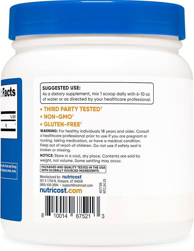 Nutricost L-Glutamine Powder (500 Grams) Unflavored - Gluten Free &amp Non-GMO 100 Servings (Pack of 2)