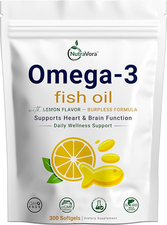 Omega 3 Fish Oil Supplements – 4200 mg Fish Oil Per Serving – Lemon Flavor Burpless Formula – Wild-Caught Molecularly Distilled - Non-GMO Gluten-Free – 300 Softgels