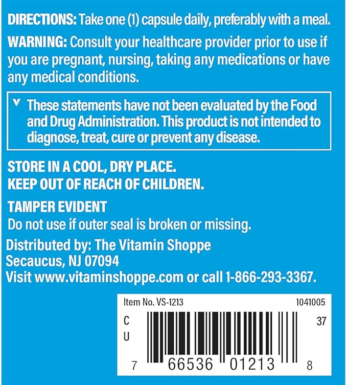 The Vitamin Shoppe Choline Inositol 500MG Once Daily Supplement (100 Capsules)
