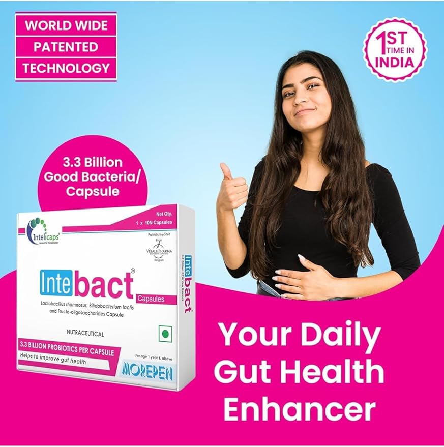 Inte.bact Probiotic Capsules for Gut Health 10 Veg Capsules Pack of 2