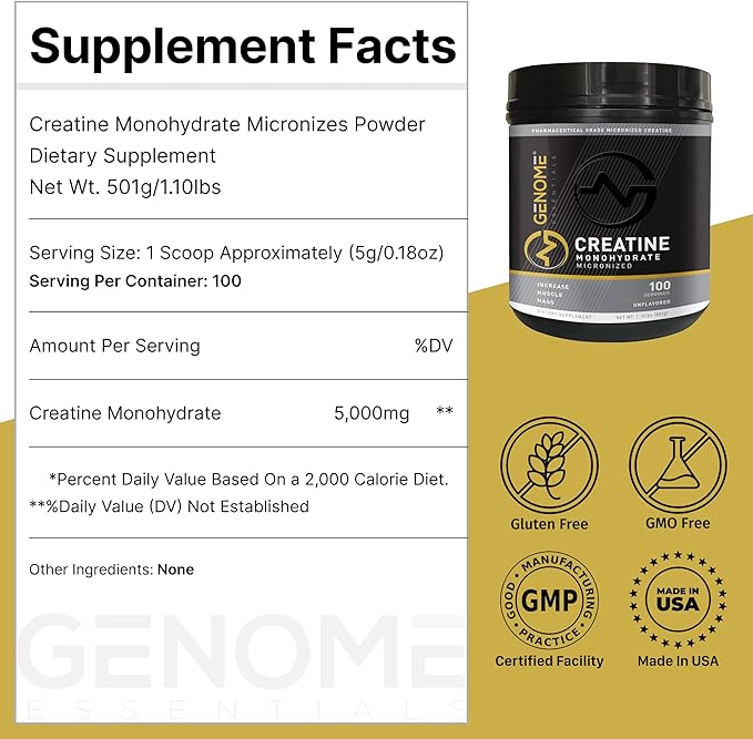 Premium Creatine Monohydrate Powder | Muscle Growth &amp Recovery | Clean Indgredients 100% Pure Micronized Powder | Keto Vegan-Friendly Non-GMO Gluten-Free | Unflavored |100 Servings
