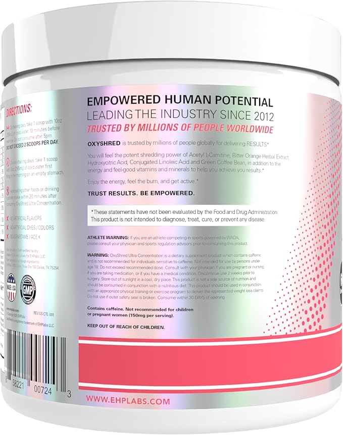 EHP Labs OxyShred Pre Workout Powder &amp Shredding Supplement - Preworkout Powder with L Glutamine &amp Acetyl L Carnitine Energy Boost Drink - Guava Paradise 60 Servings