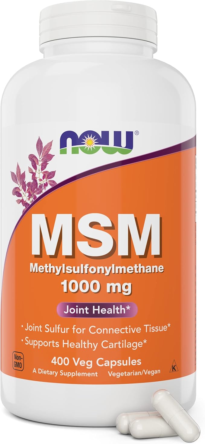 Now MSM 1000mg Veg Capsules 400 Count Methyl-Sulphonyl-Methane Made in USA Sulfur Supplement Non-GMO Vegan Vegetarian Friendly