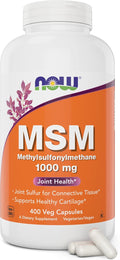 Now MSM 1000mg Veg Capsules 400 Count Methyl-Sulphonyl-Methane Made in USA Sulfur Supplement Non-GMO Vegan Vegetarian Friendly