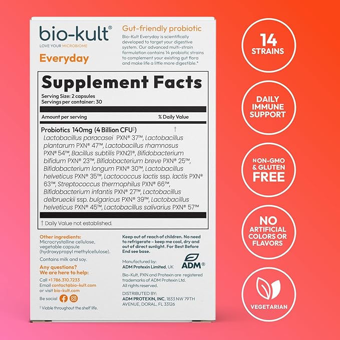 Bio-Kult Gut Health Probiotic Supplement 14 Strains Probiotics for Women &amp Men Immune Support Digestive Health Shelf-Stable Non-GMO and Gluten-Free Capsules 60 Count (Pack of 1)
