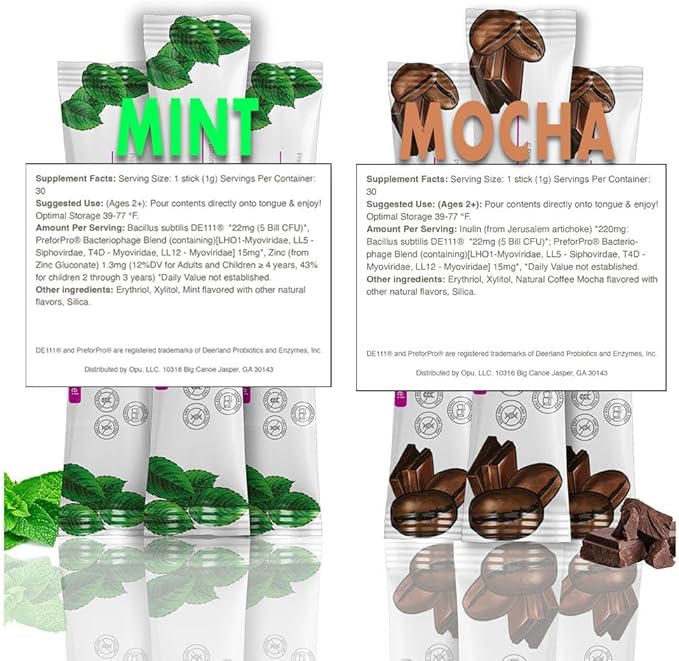 'Opu Probiotics Mint Instant-Dissolve - One Month Supply - 5 Billion CFU's - Men Women &amp Children w/Prebiotics Sugar Free Gluten Free Non GMO