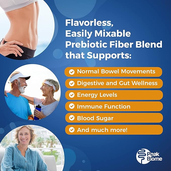 Peak BioBoost - Prebiotic Fiber Supplement for Gut Health - Easy to Dissolve Unflavored Fiber Powder - Non-GMO - No Gluten Soy or Dairy - 6-Month Supply - 180 Servings 6 Packs