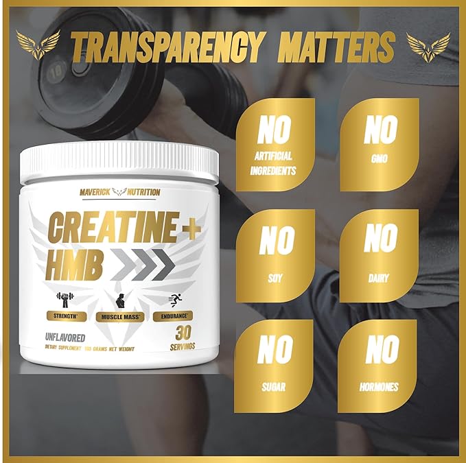 Creatine HMB - Creatine Powder for Men - Creatine Powder - Creatine Supplement - Creatine for Men - HMB Creatine - Creatine - Creatine Monohydrate - 30 Servings - Unflavored (Creatine + HMB)