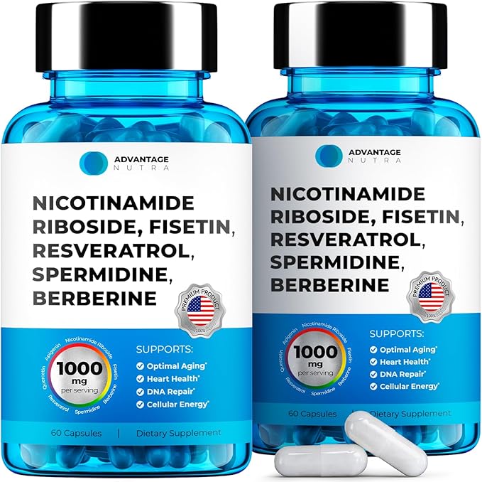 Liposomal Nicotinamide Riboside NR Supplement Resveratrol NAD : Nicotinamide 500mg w/Fisetin Resveratrol Powder Spermidine Berberine NAD Resveratrol Supplement 500 mg - 60 caps 2 Pack