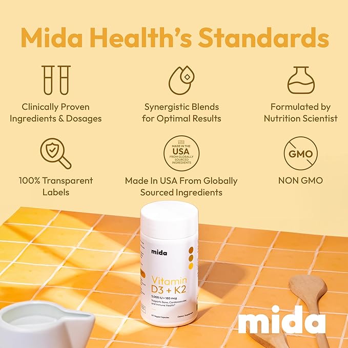 Vitamin D3 K2 5000 IU with MK7 (180 mcg) | Natural Supplement for Bone Strength Heart Health and Immune Support | Vegan Capsule | 60 Servings