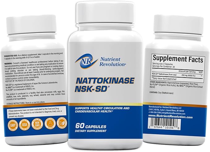 NSK-SD Nattokinase - Cardiovascular Support - High Potency Nattokinase Supplement - Optimizes Circulation Non-GMO Vegetarian JHFA &amp JNKA Recognized - 60 Ct