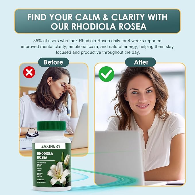 Rhodiola Rosea Supplement 500mg - Rhodiola Rosea Extract for Energy Stress Relief Mood and Focus - Adaptogenic Herb Supplement - Gluten Free &amp Non-GMO - 60 Vegan Capsules