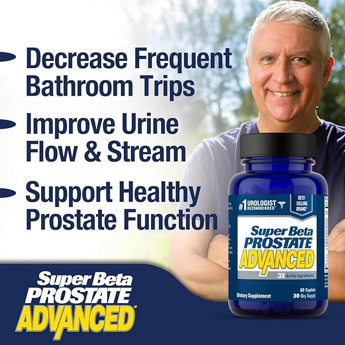 Super Beta Prostate Advanced Prostate Supplement for Men – Reduce Bathroom Trips Promote Sleep Support Urinary Health &amp Bladder Emptying. Beta Sitosterol not Saw Palmetto. (60 Caplets 1-Bottle)