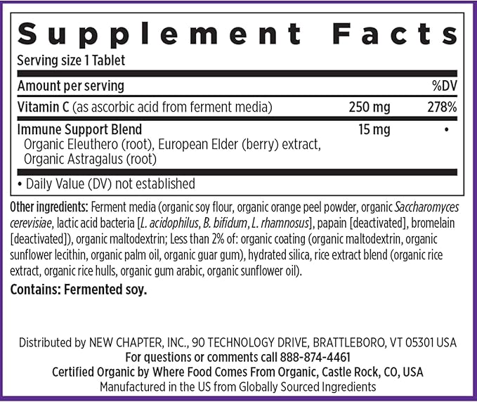 New Chapter Fermented Vitamin C + Elderberry ONE Daily for Immune Support &amp Collagen Protection Made with Organic Herbs Certified Vegan Gluten Free 60 Count