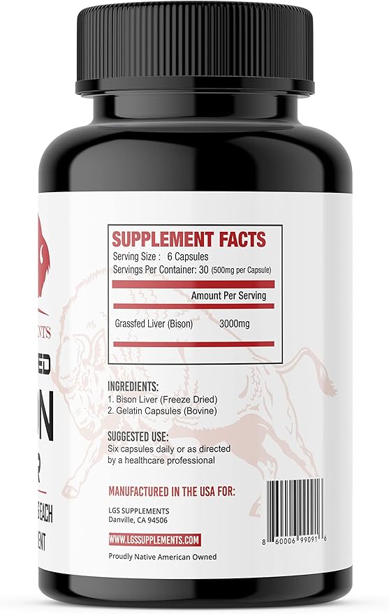 Grass Fed Bison Liver Capsules Supports Energy Production Detoxification Digestion Immunity Natural Iron Non-GMO Freeze Dried Liver Health Supplement 3000mg