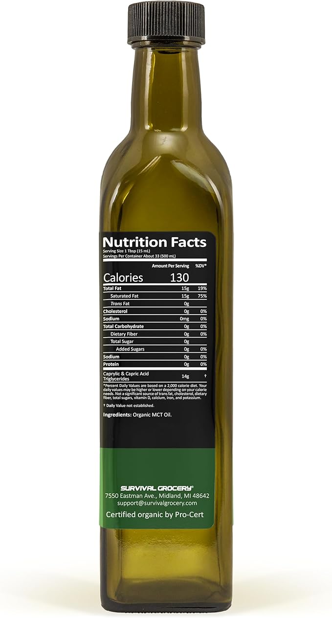 Survival Grocery Organic MCT Oil – Sourced from Organic Coconuts Supports Energy Metabolism &amp Brain Function Boosts Digestive Health &amp Appetite Control (33.8 fl oz./2 Bottles)