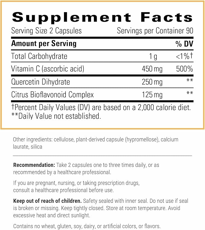 Integrative Therapeutics Vitamin C with Quercetin - Vitamin C Supplement for Immune Support*- Supports Antioxidant Activity* - Vegan Gluten-Free &amp Dairy-Free - 180 Capsules (90 Servings)