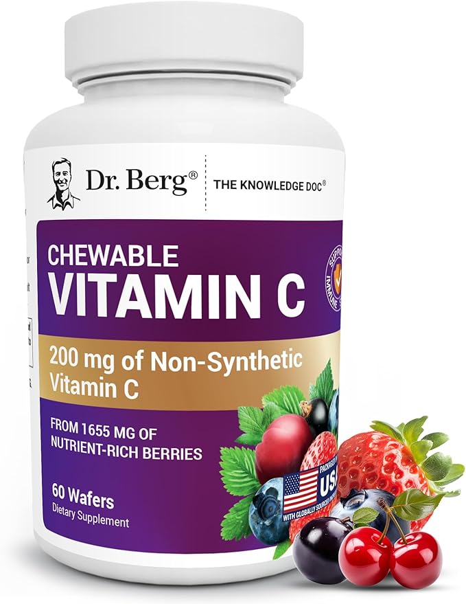Dr. Berg Chewable Vitamin C Complex - Made with Organic Non-GMO Berries - 60 Delicious Wafers