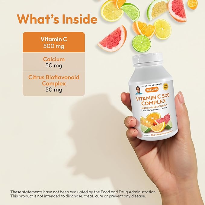 ANDREW LESSMAN Vitamin C 500 Complex 720 Capsules - Non-Acidic Vitamin C Plus Citrus Bioflavonoids for Immune System and Anti-Oxidant Support No Stomach Upset Small Easy to Swallow Capsules