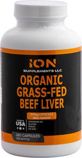 100% Organic Grass Fed Beef Liver Capsules (180 Caps) - Pasture Raised - Iron Vitamin A B Collagen - Promotes Energy Detoxification Whole Body Wellness - Ancestral Paleo Living - Ion Supplements