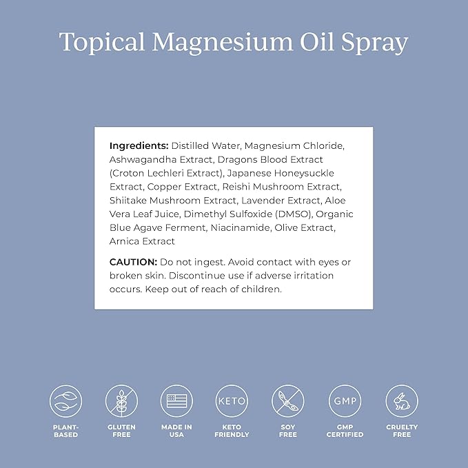 CYMBIOTIKA Topical Magnesium Oil Spray for Body USA Made Supplement for Leg Cramps Muscle Joint Health &amp Sleep Support Includes Magnesium Chloride Lavender Extract Aloe Vera - Skin Applicat
