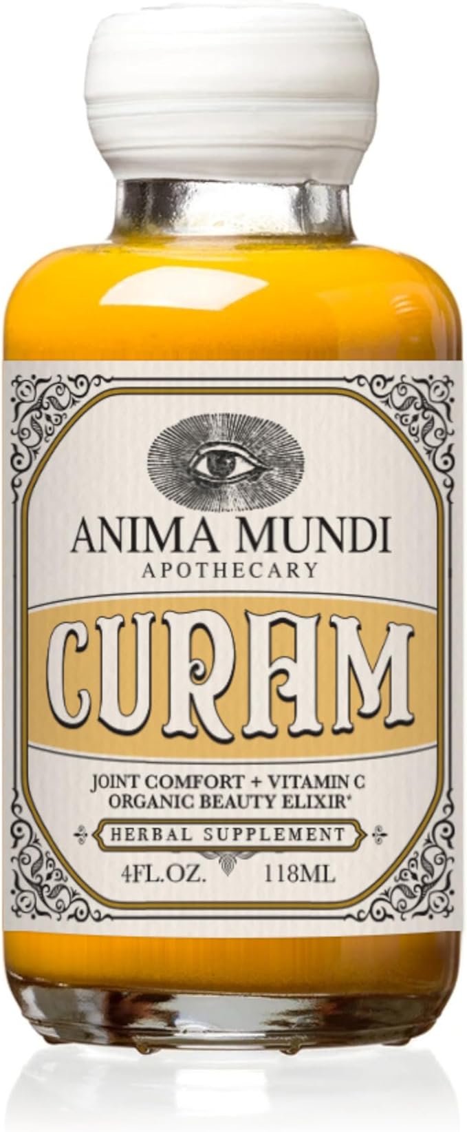 Anima Mundi Apothecary Curam Organic Beauty Elixir - Liquid Turmeric Tincture - Adaptogenic Herbal Tincture with Organic Turmeric Root Extract - Add to Tea Coffee Smoothies &amp More (4oz / 118ml)