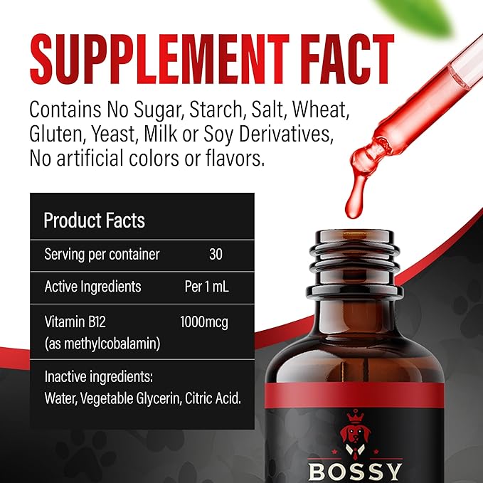 Vitamin B12 for Dogs &amp Cats - Liquid Supplement for Dogs &amp Cats - Vet-Formulated Methylcobalamin Drops - Supports Energy Nerve Function &amp Appetite - Fast-Absorption- Easy to Administer.
