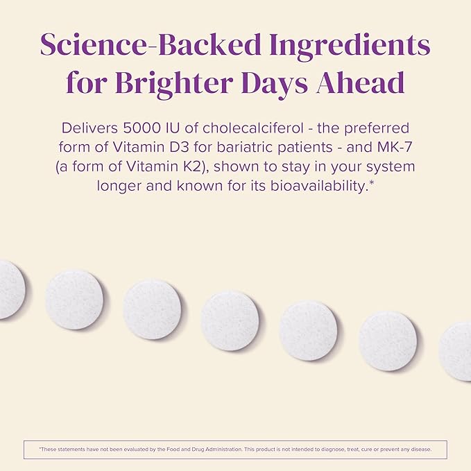 BariMelts Vitamin D3 K2-90 Fast-Dissolving Tablets (3-Month Supply) - Bariatric Vitamins for Women with Vitamin D3 5000 IU and K2 as MK-7 Natural Apple Flavor