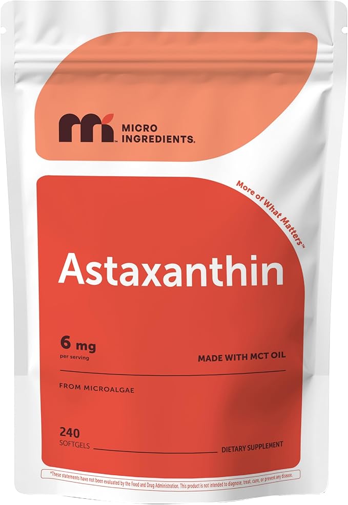 Micro Ingredients Astaxanthin 6mg with MCT Oil 240 Softgels | Premium Astaxanthin Antioxidant Supplements* | Fresh Microalgae Source | Triple Strength Non-GMO Gluten Free No Soy