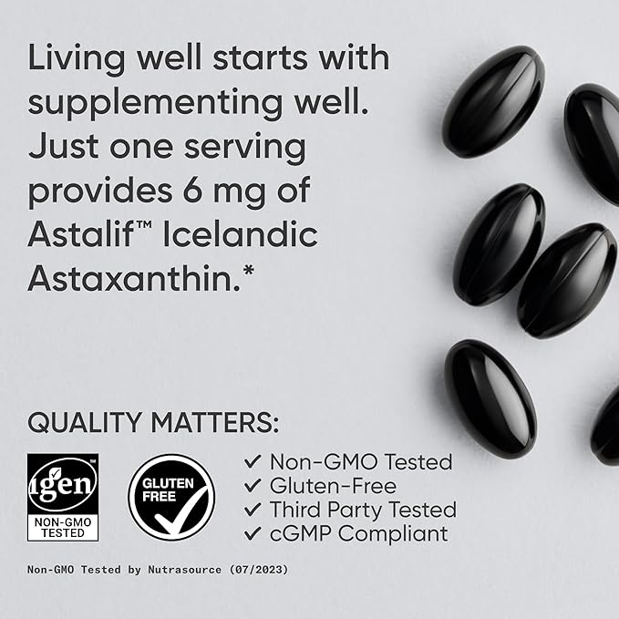 Sports Research Astaxanthin Supplement from Algae - Softgels for Antioxidant Activity Skin &amp Eye Health Support - Made with Coconut Oil Non-GMO Verified &amp Gluten Free - 6mg 120 Count