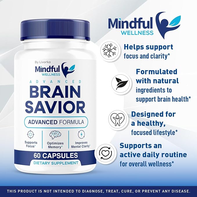 (2 Pack) Mindful Wellness Advanced Brain Savior Capsules Official Mindful Wellness Supplement Pills Mindful Wellness Support Capsules Premium Formula - All Natural Pills 120 Capsules for 2 Months