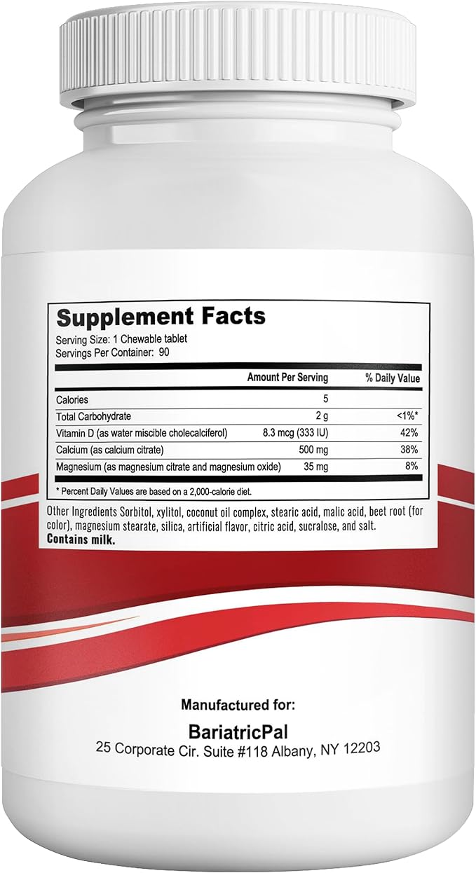 BariatricPal Calcium Citrate 500mg Chewable Tablets - Cherry (30-Day Supply)