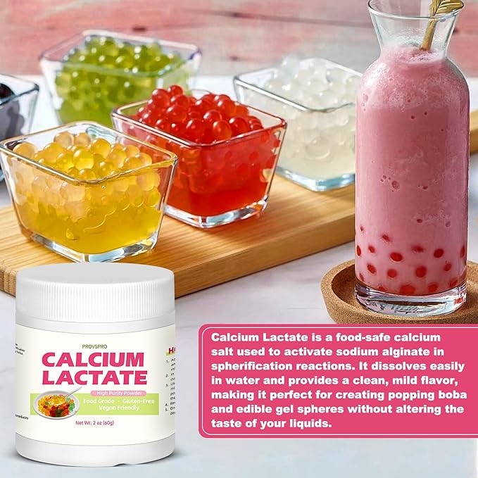 DIY Popping Boba Kit – Make Juice Pearls at Home | Sodium Alginate &amp Calcium Lactate Set 2oz Each Food Grade Molecular Gastronomy Starter Kit