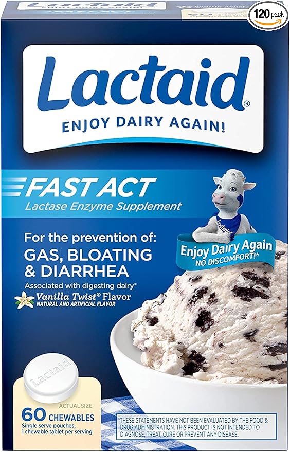 LACTAID Fast Act Chewables Vanilla Twist 60 ea (Pack of 12)