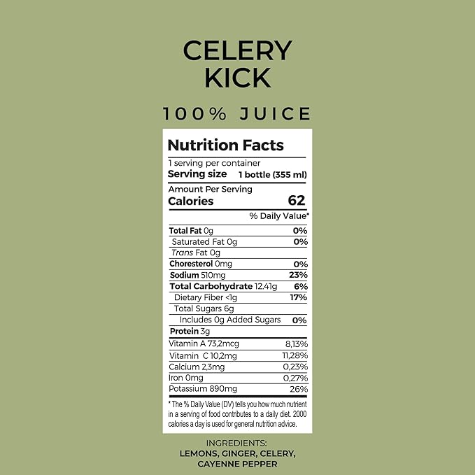 PUR Cold-Pressed Juice – Celery Kick 18 Pack – Celery Juice Lemon Ginger Cayenne and Himalayan Salt – Invigorating Drink Supports Wellness Digestion &amp Cleanse Days – Raw Pressed at Source
