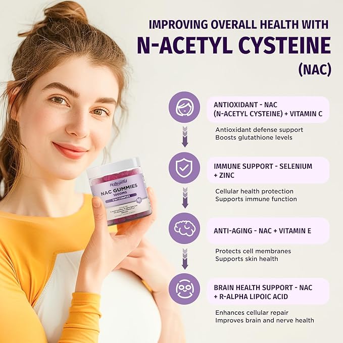 6 in 1 NAC Gummies Chewable N Acetyl Cysteine 1000mg Supplement for Kids &amp Adults with ALA Zinc Vitamin C &amp E Selenium Support Antioxidant &amp Immune System Blueberry Flavor Sugar Fr