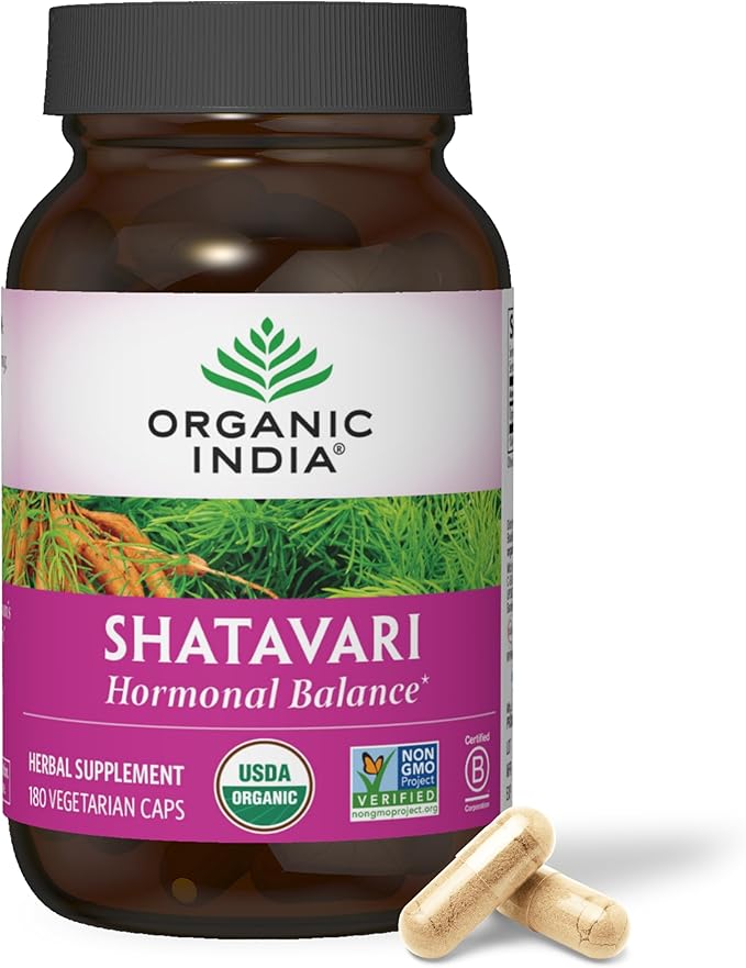 ORGANIC INDIA Shatavari Capsules - Herbal Supplement Supports Hormonal Balance Immune System Support Vegan Gluten-Free USDA Organic Supports Reproductive Health - 180 Capsules