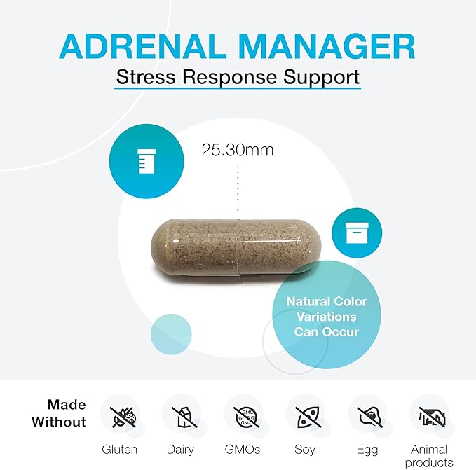 XYMOGEN Adrenal Manager - Adrenal Health Supplement for Everyday Stress Support - Argentinian Bovine Tissues - Pantothenic Acid Vitamin C Vitamin B6 - Dairy-Free &amp Gluten-Free - 120 Capsules