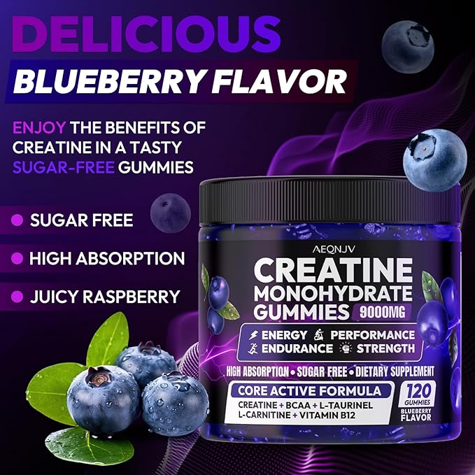 Creatine Gummies Monohydrate Complex for Men &amp Women 9000MG Creatine Pre-Workout Supplement Enhance Muscle Strength Recovery Cognitive Health &amp Memory 120 Gummies Sugar Free Vegan Non-GMO