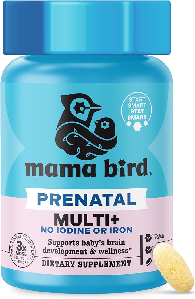 Best Nest Wellness - Mama Bird - Prenatal Multi+ (30 Servings) - No Iodine or Iron - Prenatal Vitamins for Women - Supports Baby Brain Health - Methylated Multivitamin