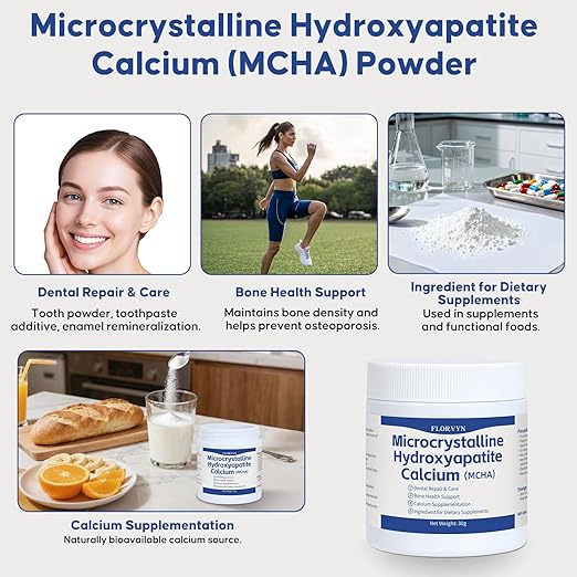 Microcrystalline Hydroxyapatite MCHA Powder High-Purity Raw Material for DIY Formulations Non-Nano Natural Calcium Phosphate from BSE-Free Cattle Support Tooth Enamel Remineralization