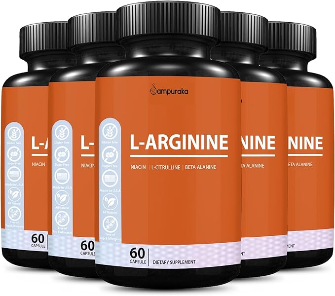 L-Arginine Capsules High Potency Nitric Oxide Support for Muscle Pump Vascularity and Endurance 60 Count (5)