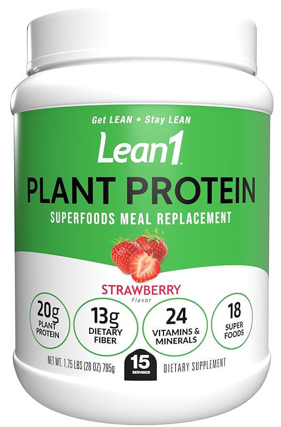 Lean1 Plant Based Protein Powder Meal Replacement strawberry flavor 15 serving