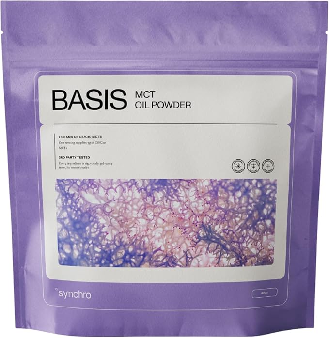 Synchro - Ketobasis MCT Oil Powder Coconut-Derived Brain and Body Energy Drink Brain Supplement with Caprylic Acid Alternative to Caffeine