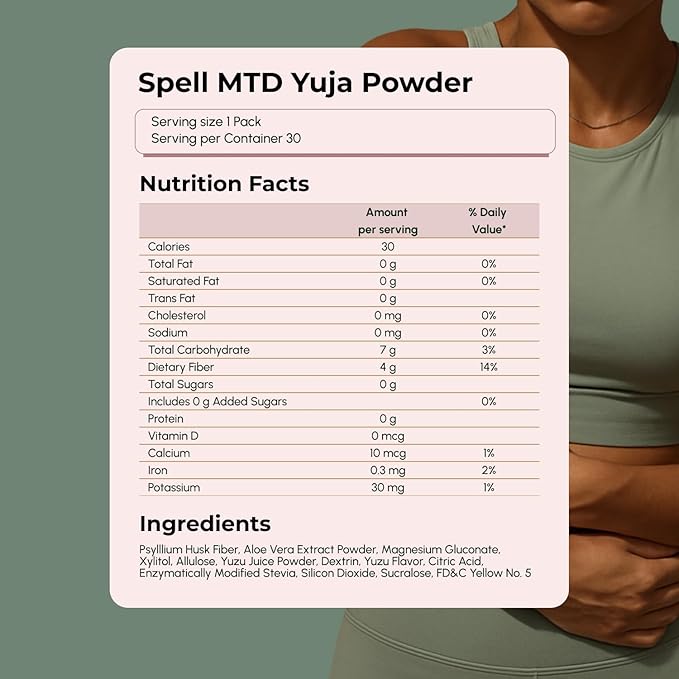 Spell MTD Fiber Yuja Powder – Psyllium Husk Fiber Supplement for Constipation Relief &amp Gut Health – Yuzu Citrus Flavor with Aloe &amp Magnesium – 30 Sachets Travel Size Digestive Support