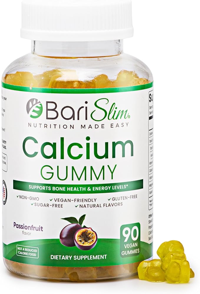BariSlim Bariatric Calcium Gummies - Specially Formulated Bariatric Vitamins for Patients After Weight Loss Surgery - Supports Energy Levels &amp Bone Health | Passionfruit (90 Vegan Gummies)