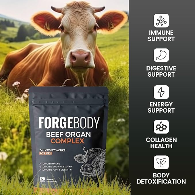 Forgebody Beef Organ Complex Supplement 120 Capsules Grass Fed Beef Liver Capsules Immune Support Gluten Free Non-GMO (1)